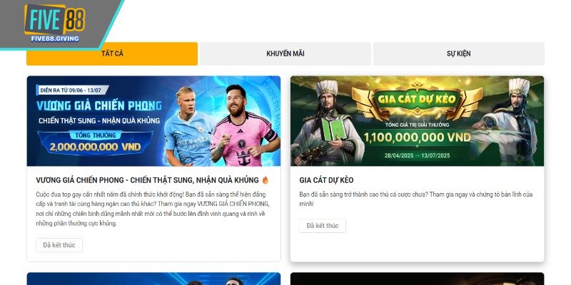 Khuyến mãi Five88 với thưởng 100% giá trị nạp đầu