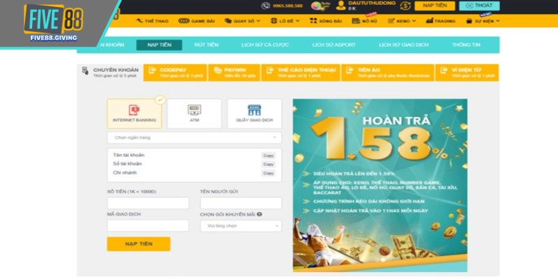 Nạp tiền qua ví điện tử vô cùng tiện lợi